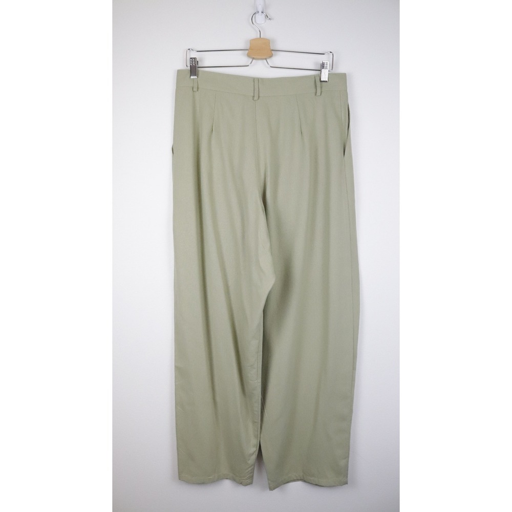 OZMA Silk Clyde Pants Sage Green Large Pleated High Waist - Picture 3 of 8